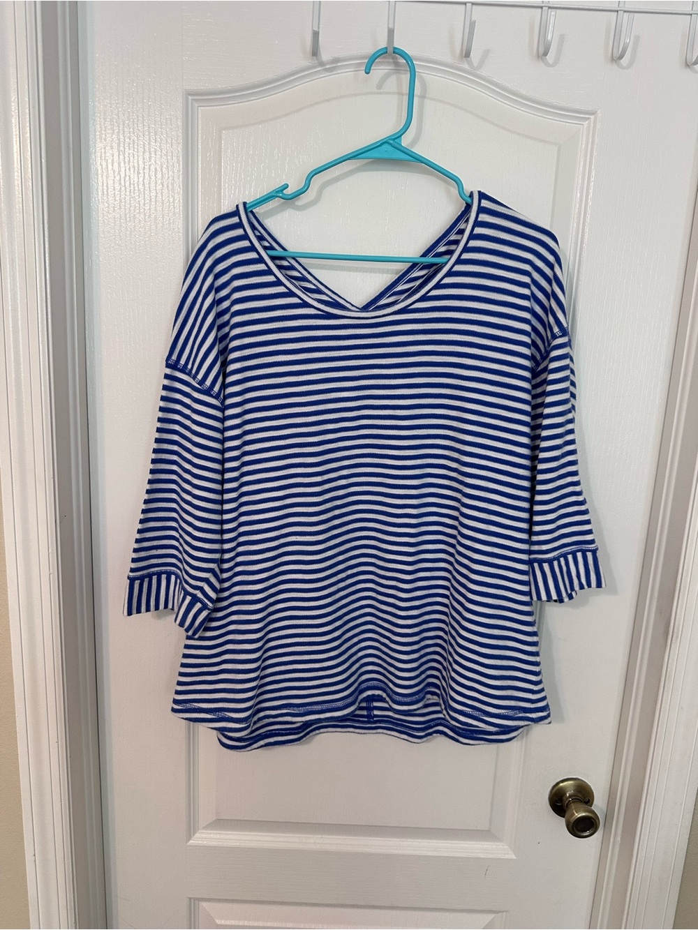 T by Talbots Blue White Striped Crisscross Back Top 3X 100% Cotton⁠